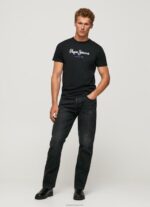 ⁦גברים 4N8XB1000 Pepe Jeans שָׁחוֹר חולצת טריקו כותנה לוגו מודפס⁩ – תמונה ⁦2⁩