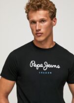 גברים 4N8XB1000 Pepe Jeans שָׁחוֹר חולצת טריקו כותנה לוגו מודפס