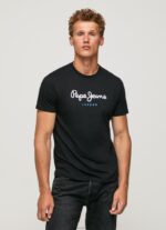⁦גברים 4N8XB1000 Pepe Jeans שָׁחוֹר חולצת טריקו כותנה לוגו מודפס⁩ – תמונה ⁦3⁩