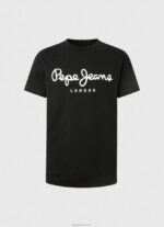 ⁦גברים 4N8XB1003 Pepe Jeans שָׁחוֹר חולצת טריקו מכותנה עם שרוולים קצרים⁩ – תמונה ⁦5⁩