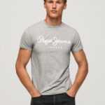 גברים 4N8XB1004 Pepe Jeans חוואר אפור חולצת טריקו מכותנה עם שרוולים קצרים