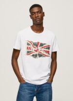 גברים 4N8XB1014 Pepe Jeans לבן לוגו דגל n חולצת דגל מנופפת