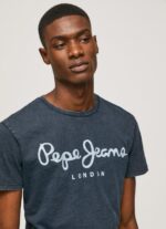 גברים 4N8XB1015 Pepe Jeans אִינדִיגוֹ חולצת טריקו עם לוגו מודפס של essentialenim