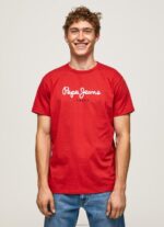 גברים 4N8XB1016 Pepe Jeans סטודיו אדום חולצת טריקו כותנה לוגו מודפס