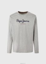 ⁦גברים 4N8XB1017 Pepe Jeans חוואר אפור חולצת טריקו כותנה לוגו מודפס⁩ – תמונה ⁦4⁩