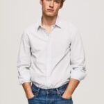 גברים 4N8XB1050 Pepe Jeans כחול אקונומיקה לורנס חולצת פופלין בגזרה דקיקה
