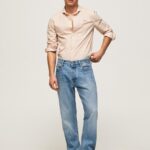 גברים 4N8XB1053 Pepe Jeans צבע קרם חולצת פופלין של לוקוס בגזרה קלה