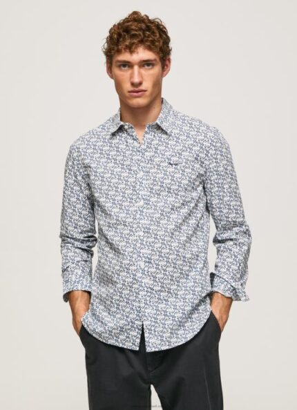 גברים 4N8XB1070 Pepe Jeans לבן חולצת פופלין lou slim fit