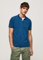 גברים 4N8XB1079 Pepe Jeans אִינדִיגוֹ חולצת פולו כותנה עם אפקט בלוי
