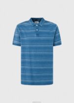 ⁦גברים 4N8XB1083 Pepe Jeans אִינדִיגוֹ חולצת פולו כותנה מודפסת עם פסים⁩ – תמונה ⁦5⁩
