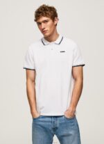 גברים 4N8XB1090 Pepe Jeans לבן חולצת פולו פיקה מכותנה גזורה