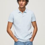 גברים 4N8XB1096 Pepe Jeans כחול אקונומיקה חולצת פולו פיקה עם לוגו רקום