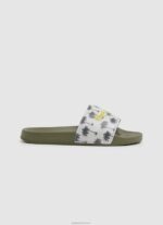 גברים 4N8XB1282 Pepe Jeans ירוק חאקי כפכפי חוף עם הדפס סליידר