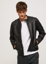 גברים 4N8XB835 Pepe Jeans שָׁחוֹר מעיל אופנוענים מעור טלה