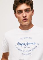 ⁦גברים 4N8XB921 Pepe Jeans לבן חולצת טריקו כותנה לוגו מודפס⁩ – תמונה ⁦4⁩