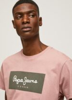 ⁦גברים 4N8XB926 Pepe Jeans ורוד אקונומיקה חולצת טריקו מכותנה לוגו רקום⁩ – תמונה ⁦3⁩