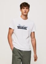 גברים 4N8XB930 Pepe Jeans לבן חולצת טריקו מכותנה עם לוגו מברשות