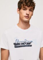 ⁦גברים 4N8XB930 Pepe Jeans לבן חולצת טריקו מכותנה עם לוגו מברשות⁩ – תמונה ⁦3⁩