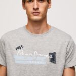 גברים 4N8XB931 Pepe Jeans חוואר אפור חולצת טריקו מכותנה עם לוגו מברשות
