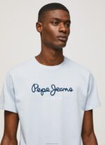⁦גברים 4N8XB933 Pepe Jeans כחול אקונומיקה חולצת טריקו כותנה לוגו מודפס⁩ – תמונה ⁦3⁩