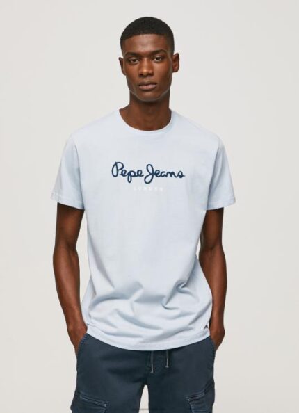גברים 4N8XB933 Pepe Jeans כחול אקונומיקה חולצת טריקו כותנה לוגו מודפס