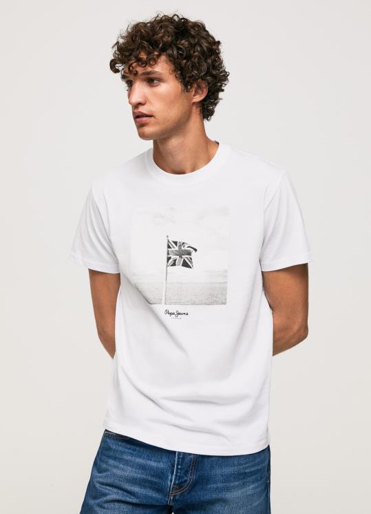 d792d791d7a8d799d79d_4n8xb945_pepe_jeans_d79cd791d79f_d797d795d79cd7a6d7aa_d798d7a8d799d7a7d795_d79ed79bd795d7aad7a0d794_d793d79.jpg גברים 4N8XB945 Pepe Jeans לבן חולצת טריקו מכותנה דגל יוניון ג'ק – תמונה 1