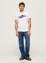 ⁦גברים 4N8XB952 Pepe Jeans לבן חולצת טריקו מכותנה עם לוגו מברשות⁩ – תמונה ⁦2⁩