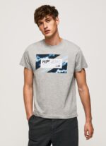 גברים 4N8XB957 Pepe Jeans חוואר אפור חולצת כותנה בהדפס דגלים