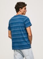 ⁦גברים 4N8XB966 Pepe Jeans אִינדִיגוֹ חולצת כותנה מודפסת עם פסים⁩ – תמונה ⁦4⁩