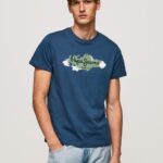 גברים 4N8XB983 Pepe Jeans jarman חולצת טריקו מכותנה עם לוגו מברשות