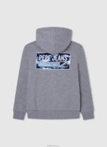 ⁦יֶלֶד 4N8XB1589 Pepe Jeans חוואר אפור מגשר כותנה עם רוכסן⁩ – תמונה ⁦2⁩