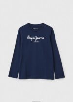 ⁦יֶלֶד 4N8XB1632 Pepe Jeans כחול אקונומיקה חולצת טריקו כותנה לוגו מודפס⁩ – תמונה ⁦4⁩