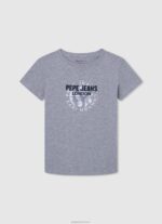 יֶלֶד 4N8XB1634 Pepe Jeans חוואר אפור חולצת טריקו כותנה לוגו מודפס