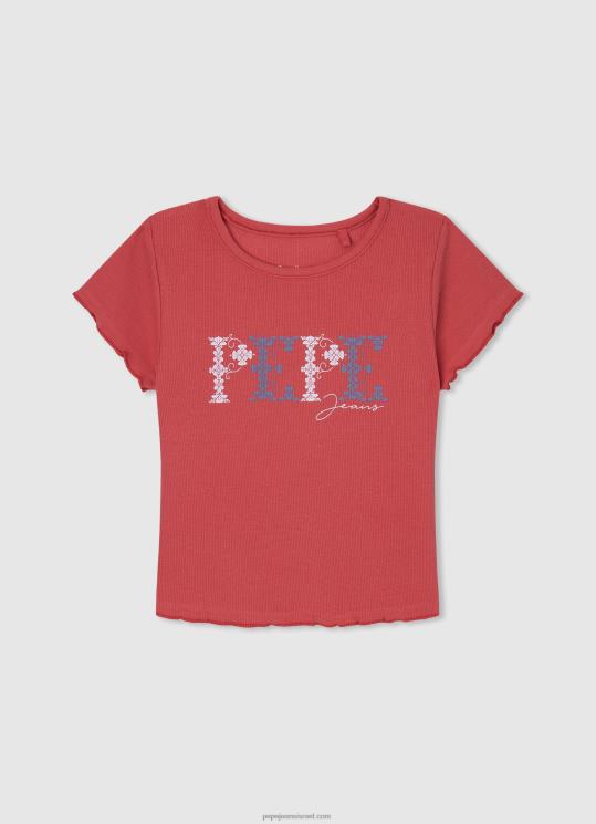 d799d79cd793d794_4n8xb1420_pepe_jeans_d7a1d798d795d793d799d795_d790d793d795d79d_d797d795d79cd7a6d7aa_d79bd795d7aad7a0d794_d79ed7.jpg ילדה 4N8XB1420 Pepe Jeans סטודיו אדום חולצת כותנה מצולעת – תמונה 1