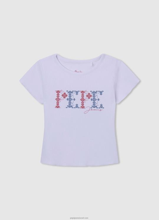 d799d79cd793d794_4n8xb1421_pepe_jeans_d79cd791d79f_d797d795d79cd7a6d7aa_d79bd795d7aad7a0d794_d79ed7a6d795d79cd7a2d7aa.jpg ילדה 4N8XB1421 Pepe Jeans לבן חולצת כותנה מצולעת – תמונה 1