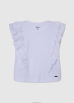 ילדה 4N8XB1482 Pepe Jeans לבן חולצת טריקו עם סלסולים כפולים