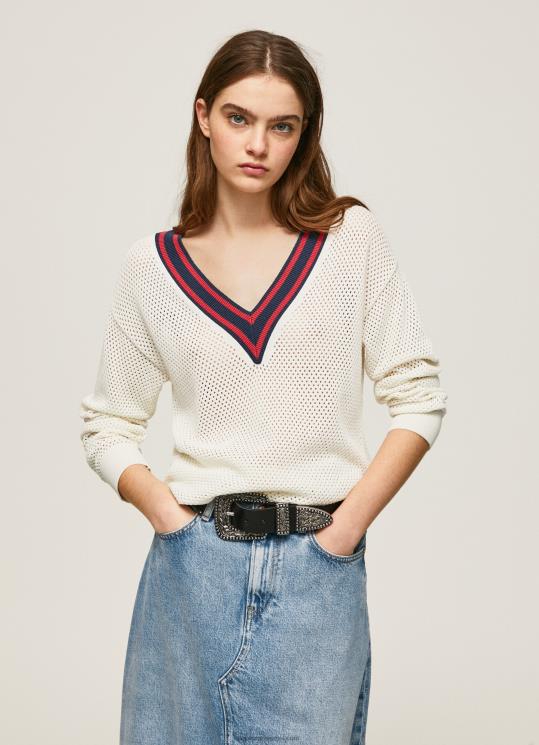 d7a0d7a9d799d79d_4n8xb228_pepe_jeans_d79cd791d79f_d792d7a8d7a1d799_d7a7d7a8d7a4_d7a2d79d_d7a6d795d795d790d7a8d795d79f_v.jpg נשים 4N8XB228 Pepe Jeans לבן ג'רסי קרפ עם צווארון V – תמונה 1