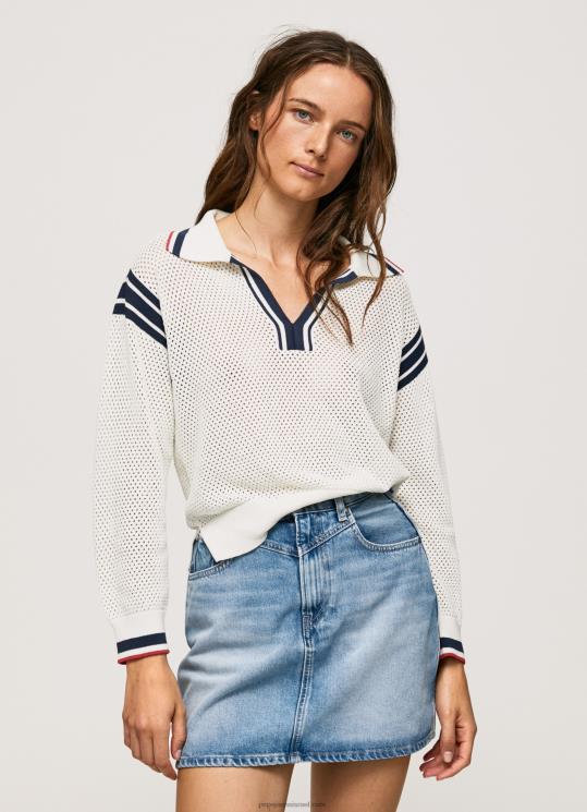 d7a0d7a9d799d79d_4n8xb250_pepe_jeans_d79cd791d79f_d792d7a8d796d799_d7a7d7a8d7a4_d791d7a1d792d7a0d795d79f_d7a4d795d79cd795.jpg נשים 4N8XB250 Pepe Jeans לבן ג'רזי קרפ בסגנון פולו – תמונה 1