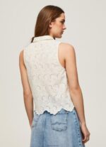 ⁦נשים 4N8XB337 Pepe Jeans לבן חולצה עם שרוולים פתוחים⁩ – תמונה ⁦4⁩