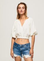 ⁦נשים 4N8XB354 Pepe Jeans מוּס חלק עליון עם צווארון V⁩ – תמונה ⁦3⁩
