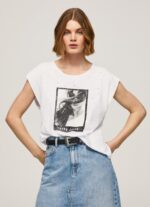 נשים 4N8XB387 Pepe Jeans לבן חולצה בהדפס תמונות
