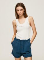 נשים 4N8XB390 Pepe Jeans לבן חולצת טריקו עם צווארון סלסולים