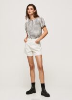 נשים 4N8XB391 Pepe Jeans שָׁחוֹר חולצת טריקו מפוספסת עם שרוולים מקופלים