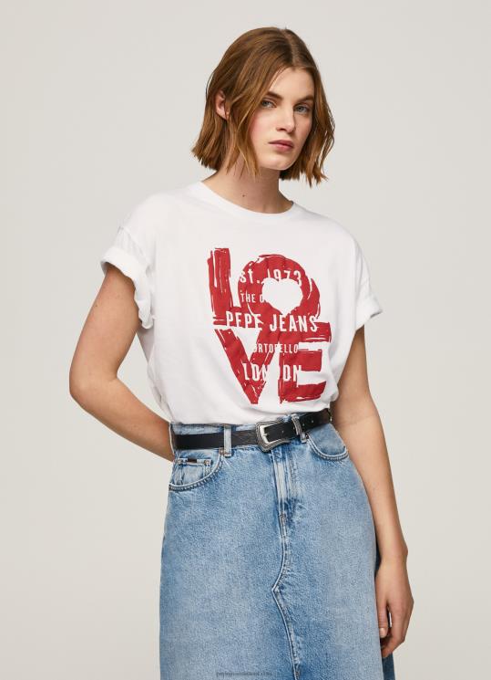d7a0d7a9d799d79d_4n8xb396_pepe_jeans_d79cd791d79f_d797d795d79cd7a6d794_d791d794d793d7a4d7a1_d79cd795d792d795_d790d795d794d791.jpg נשים 4N8XB396 Pepe Jeans לבן חולצה בהדפס לוגו אוהב – תמונה 1