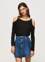נשים 4N8XB399 Pepe Jeans שָׁחוֹר חולצת טי עם שרוולים ארוכים עם רצועות