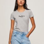 נשים 4N8XB401 Pepe Jeans חוואר אפור חולצת לוגו בסיסית