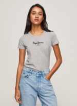 נשים 4N8XB401 Pepe Jeans חוואר אפור חולצת לוגו בסיסית