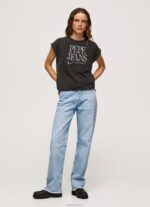 ⁦נשים 4N8XB403 Pepe Jeans שטוף שחור חולצת טי כותנה לוגו פרחוני⁩ – תמונה ⁦2⁩