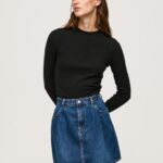 נשים 4N8XB407 Pepe Jeans שָׁחוֹר חולצת טריקו עם שרוולים ארוכים עם צלעות