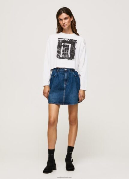 נשים 4N8XB428 Pepe Jeans לבן חולצת טריקו מודפסת עם שרוולים ארוכים